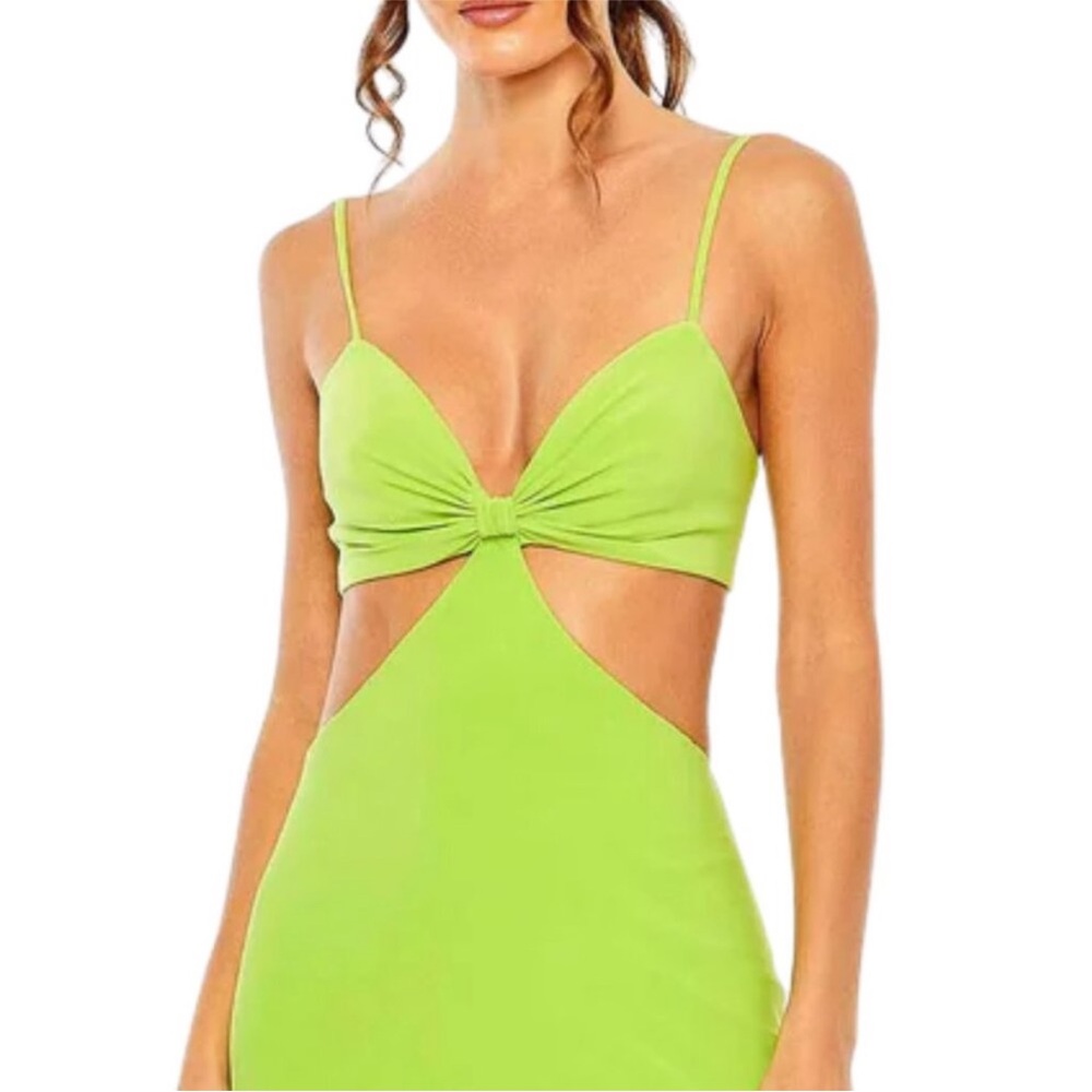 Mac Duggal 27110 Size 6 Bright Lime Neon Green Cutout Twist Open Back Maxi Dress - Picture 3 of 9